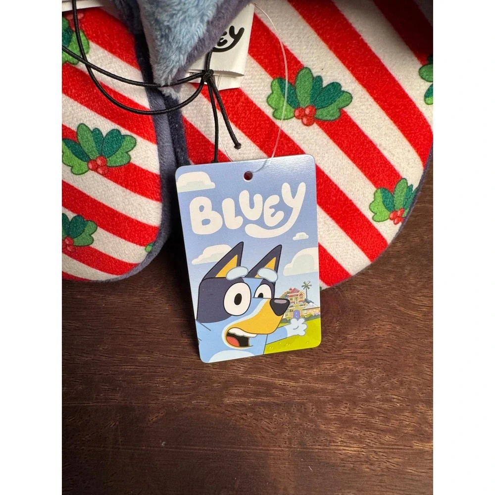 Bluey Kids Slippers Christmas Santa Hat Candy‎ Cane Plush Size S